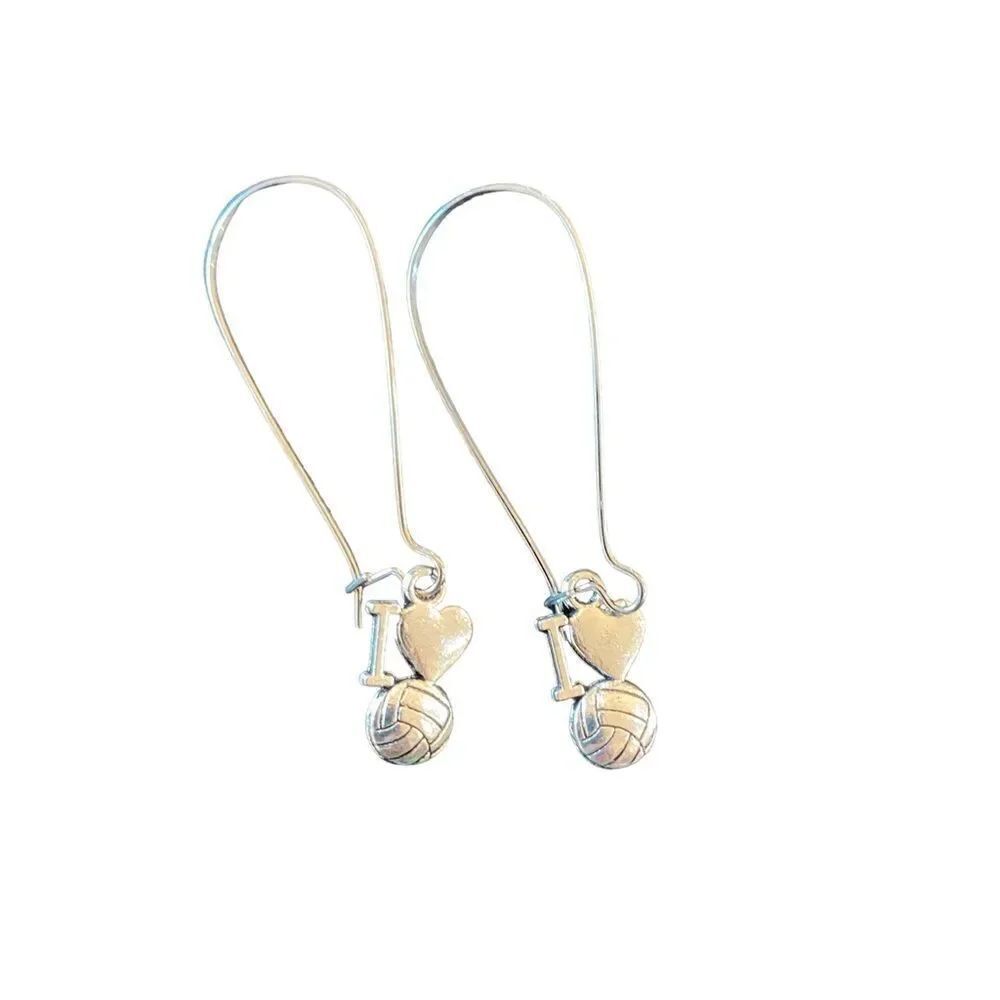 I love volleyball charm dangling earrings silver color